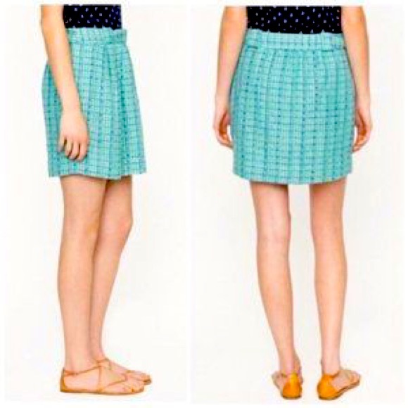 J. Crew Aqua Mint Tweed Shirred Flare Mini Skirt - Picture 7 of 12